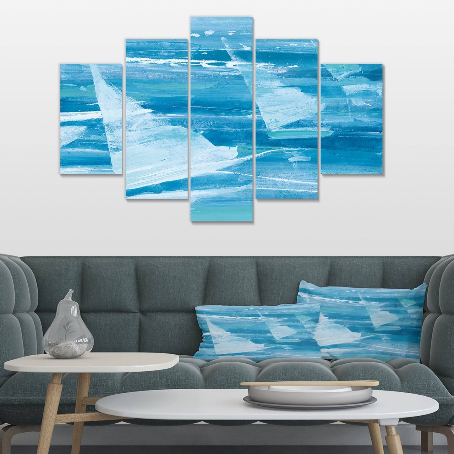 Designart &From The Shore I& Nautical Beach Gallery-Wrapped Canvas - 60 in. Wide x 32 in. High - 5 Panels Diamond Shape XTO5_G9ZBH35