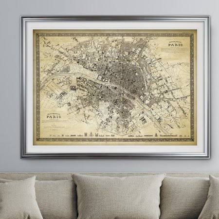 Charlton Home Vintage Paris Map Outline II Graphic Art Print, Beige MSD6_C1YUM89