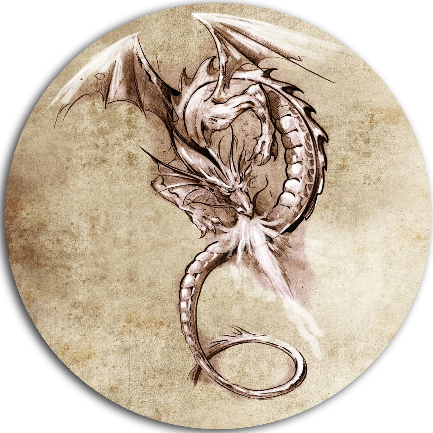 Designart &Fantasy Dragon Tattoo Sketch& Digital Art Disc Metal Wall Art FYT9_C5ZQK29