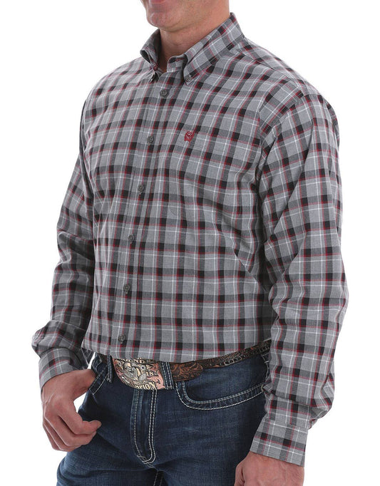 Cinch Mens Grey Plaid Heathered Yarn Long Sleeve Western Shirt VLX2_Q6BVQ91