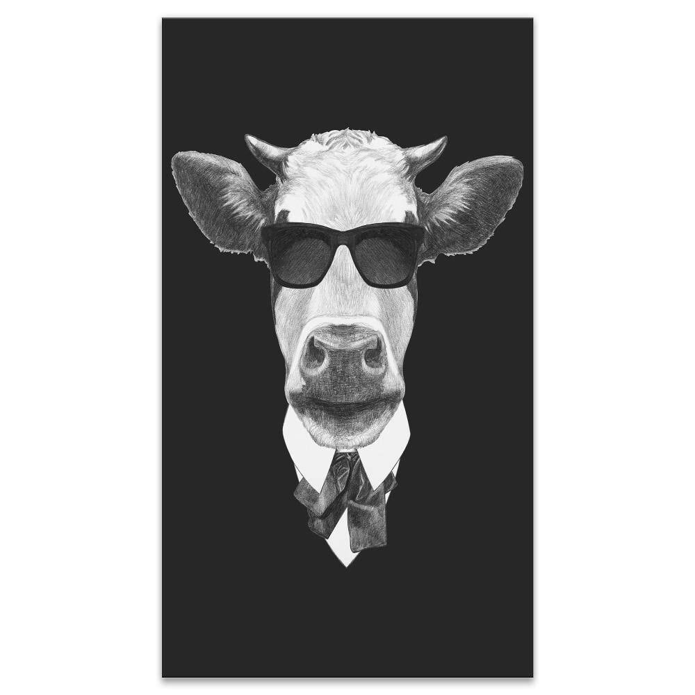 Designart &Funny Cow in Suit with Glasses& Graphic Art on Wrapped Canvas Size: 60x22 H x 28x22 W x 1.5x22 D OJF0_X6IYS56