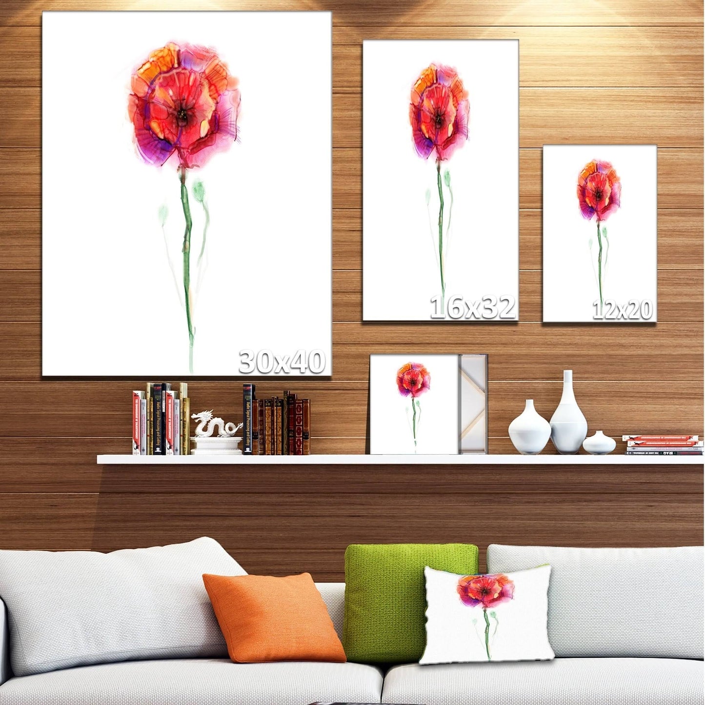 Design Art Isolated Poppy Flower in Full Bloom Large Flower Graphic Art on Wrapped Canvas Size: 32x22 H x 16x22 W x 1x22 D USA5_K0YTK86