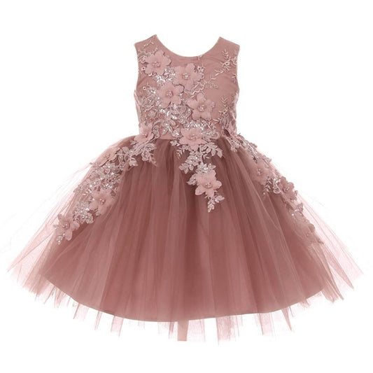 Cinderella Couture Little Girls Mauve 3D Floral Appliques Soft Tulle Easter Flower Girl Dress 2-6, Brown RFZ4_J5BFW90