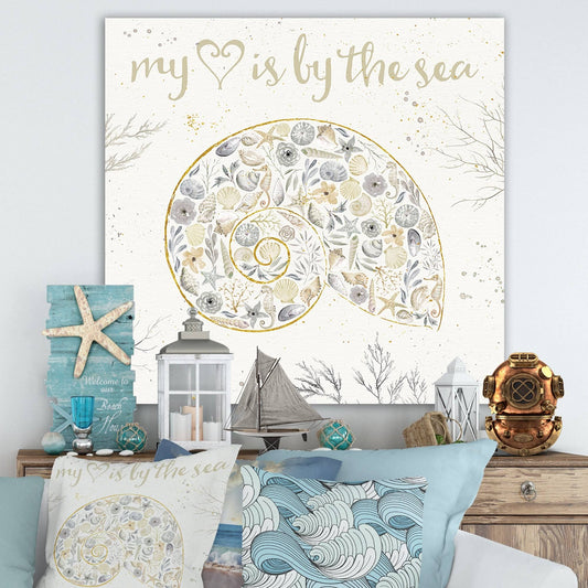 Designart &Coastal Floral Blossoms III Neutral& Nautical Coastal Canvas Artwork Print - 30 in. Wide x 30 in. High HOU9_H9INC92