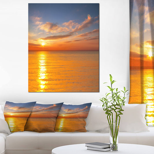 Design Art Beautiful Sunset Reflecting in Sea Photographic Print on Wrapped Canvas, Orange FVS3_L4OUH44