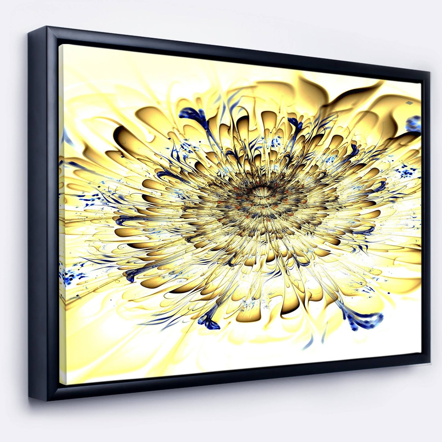 Designart Light Yellow Digital Art Fractal Flower Floral Framed Canvas Art Print - 40 in. Wide x 30 in. High HTP4_K4WOY34