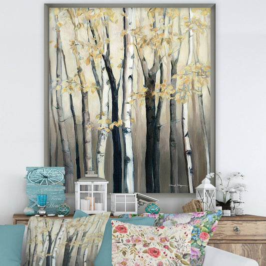 Designart Golden Birch Forest III Farmhouse Framed Art Print - 30 in. Wide x 40 in. High - Silver JYJ7_O3DHF01