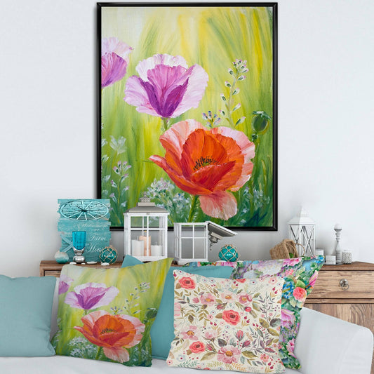 Designart Poppies in The Morning Traditional Framed Canvas Wall Art Print - 30 in. Wide x 40 in. High - Black DRR6_V5CLH30