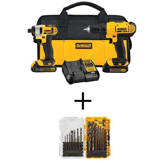 DeWalt 20-Volt Max Cordless Drill/Impact Combo Kit (2-Tool) with Black and Gold Drill Bit Set (21-Piece) BRY4_N7EQG99