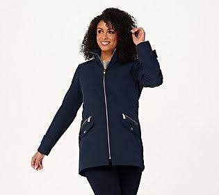 Dennis Basso Water Resistant V-Luxe Jacket with Hidden Hood, Size Small, Navy IDZ6_B0KGA97