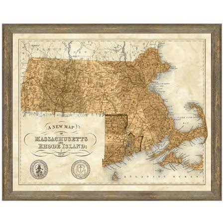 Charlton Home &Map of Massachusetts and Rhode Island& Framed Graphic Art Print, Brown GBJ3_Z2QEB03