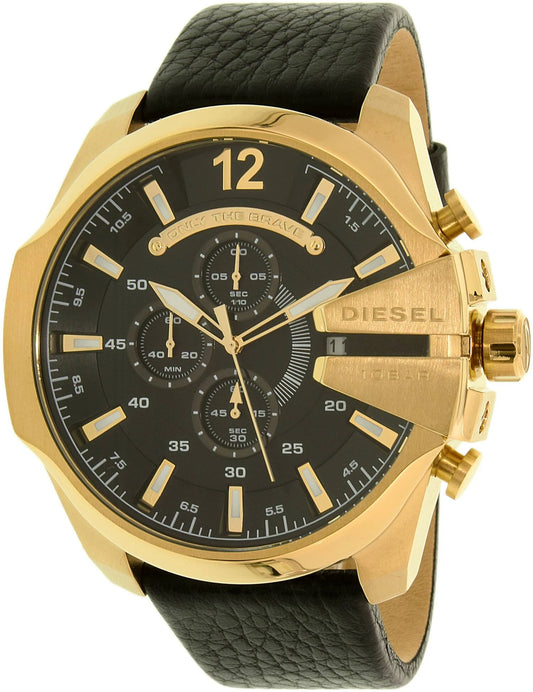 Diesel DZ4344 Mens Chrono Gold Black Leather Strap Authentic Watch DXR0_V0MOC10