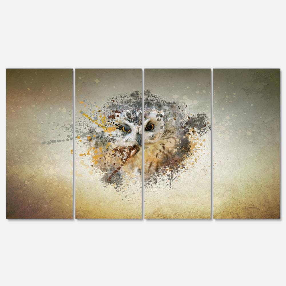 Designart Large Gracing Owl 4 Piece Graphic Art on Wrapped Canvas Set CYJ8_Y5LLH40