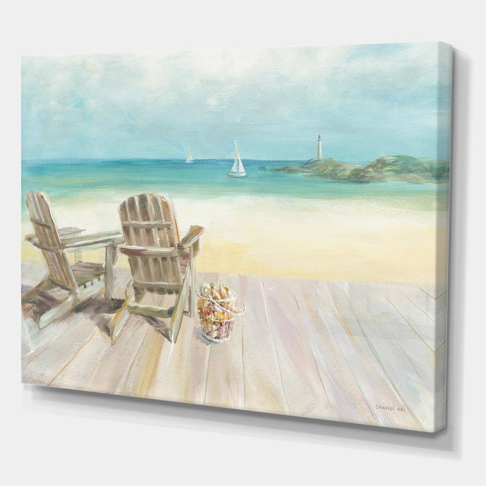 Designart Seaside Morning No Window Coastal Gallery-Wrapped Canvas, Size: 40 inch x 30 inch, Blue DGM0_T2DWX56