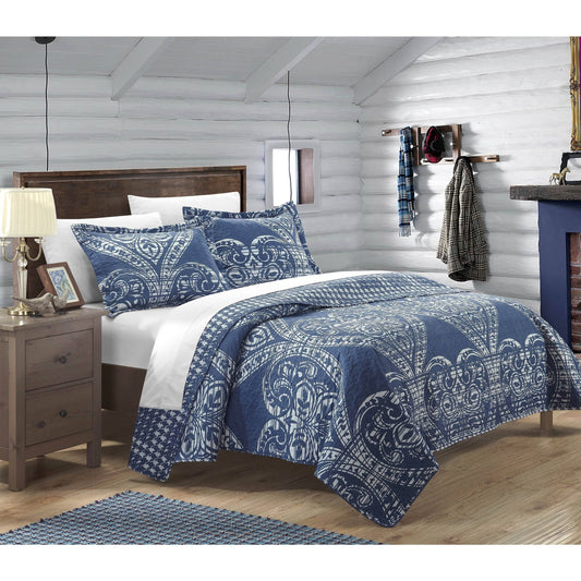 Chic Home Terni Reversible Printed 3-Piece Quilt Set Navy Queen MZF0_J6MGT42