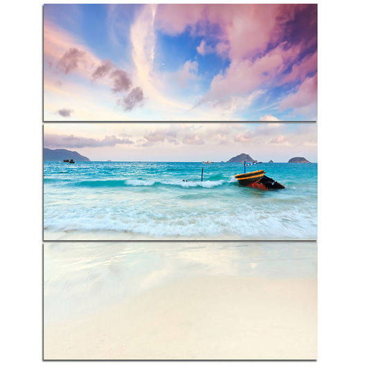 Designart Exotic Seashore Sunset Over Blue Sea - 3 Piece Graphic Art on Wrapped Canvas Set JDR0_Z1EOS84