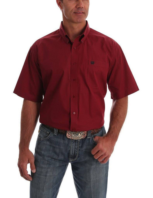 Cinch Mens Red Printed Short Sleeve Western Shirt LKD1_C8QCE36