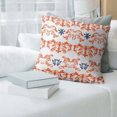 Denver Football Baroque Square Pillow Cover East Urban Home Color: White/Orange/Navy, Size: 26x22 x 26 VEU3_Q4IFU96