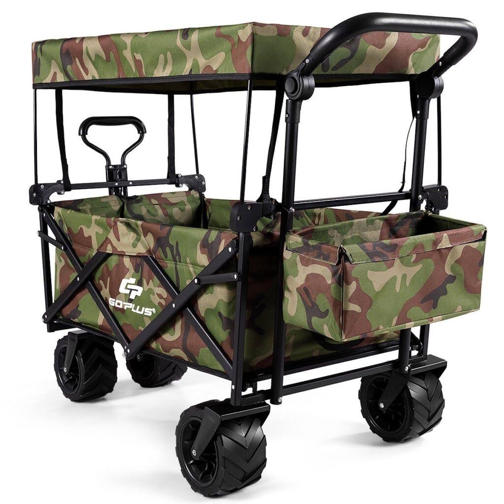 Collapsible Garden Folding Wagon Cart with Canopy-Camouflage YOD6_R8RBU92