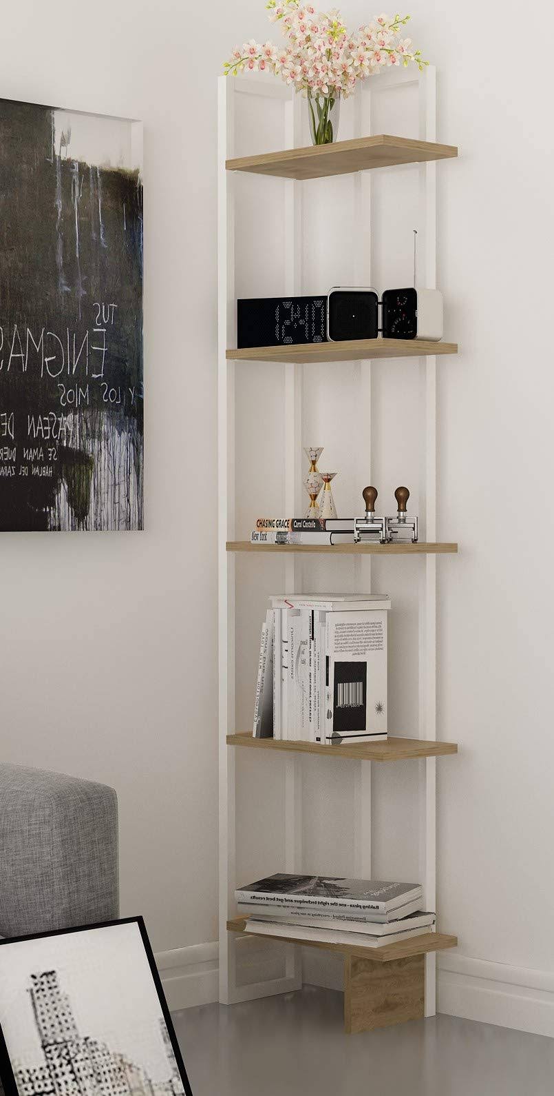 Decorotika Alice 71x22 Tall Modern Metal Wood Corner Bookcase - Oud Oak White ECJ5_O9ODG21