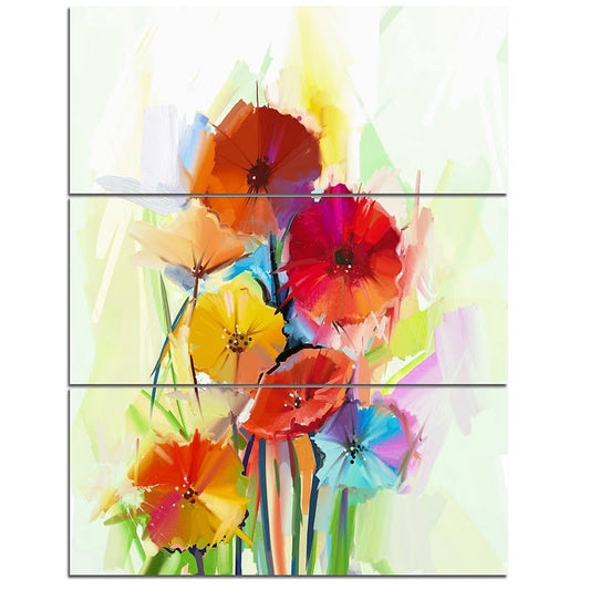 Design Art Yellow and Red Gerbera Flowers 3 Piece Painting Print on Wrapped Canvas Set YTC6_B9HXC85