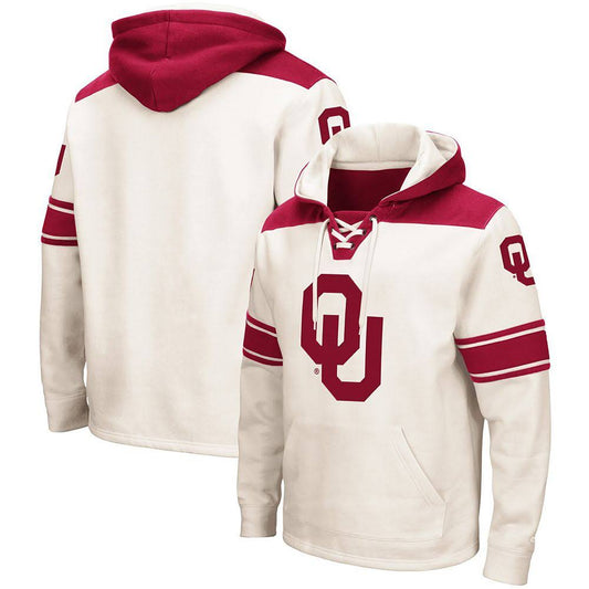 Colosseum Oklahoma Sooners Cream 2.0 Lace-Up Pullover Hoodie Size: Small DHF0_E2BCU52