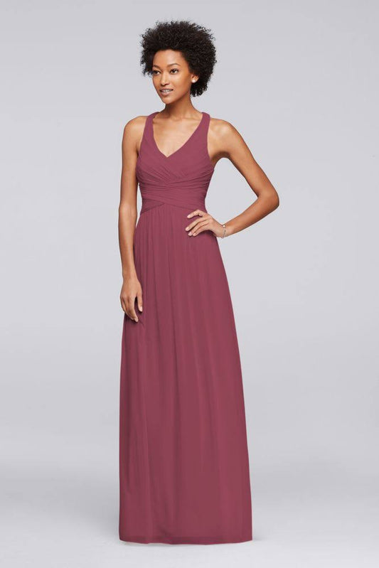 David&s Bridal Mesh Long Bridesmaid Dress with Crisscross Back - Chianti, 18 UTH7_O7CPQ49