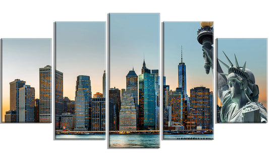 Designart New York City Skyline Panorama Canvas Art Print - 60x22 x 32x22 - 5 Panels - Blue DQW1_O8IWV09