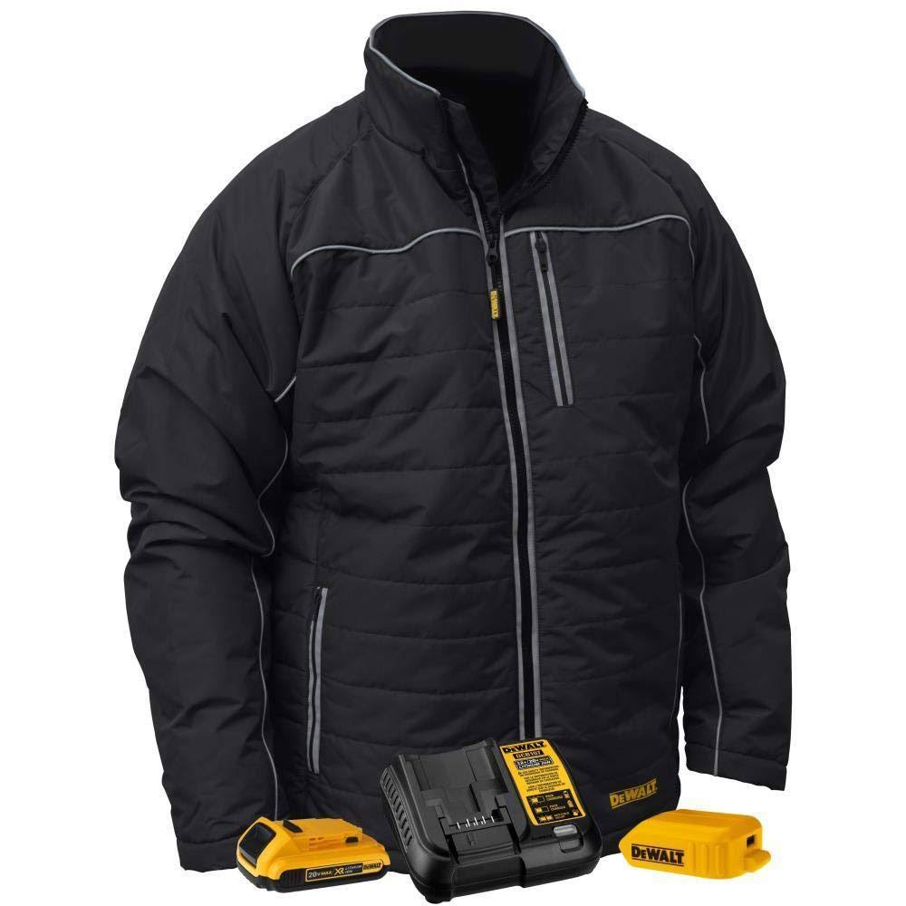 DeWalt Mens Black Quilted Polyfil Heated Jacket Kit with 20-Volt/2.0 Amp Battery and Charger (2X-Large) VNV8_E7USK99