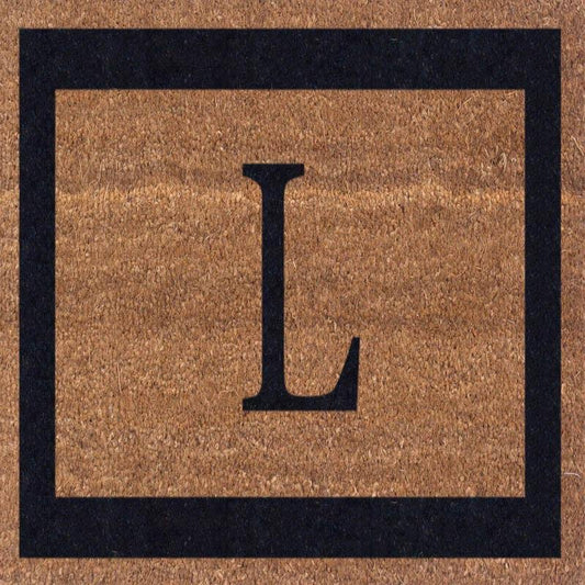 Cocomatsnmore Monogram (E) Vinyl Backed Black Single Border Doormats 22 inch x 36 inch, Beige KDV3_P2OKN06