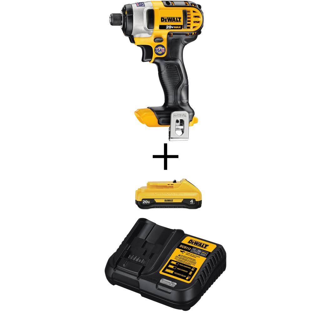 DeWalt 20-Volt Max Cordless 1/4 in. Impact Driver, (1) 20-Volt 4.0Ah Battery Charger BLK9_W9WUJ90