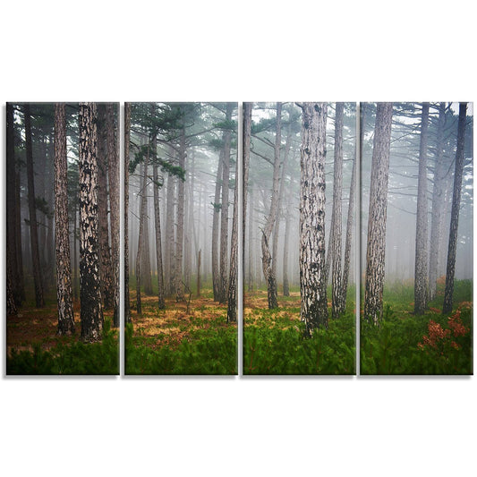 Designart Dense Misty Forest 4 Piece Photographic Print on Wrapped Canvas Set QFL2_P2TCX28