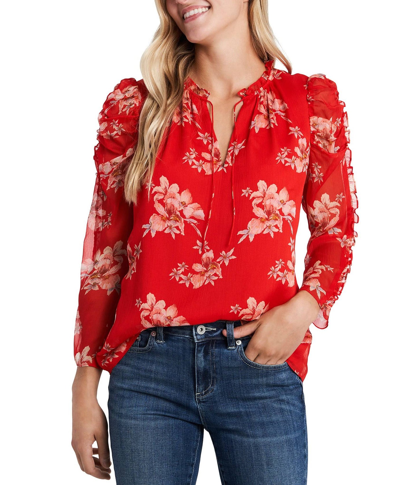 Cece Ruffled 34 Sleeve Floral Print Blouse - Xs ZYG9_S1ANX51