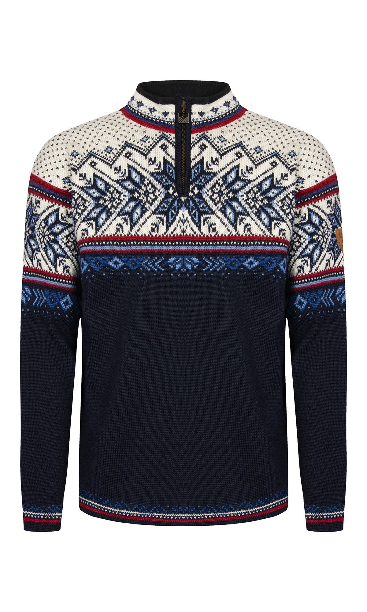 Dale of Norway Vail Sweater Blue, Men Casual Pullover (Size XL - Color Midnight Navy - Red Rose - Offwhite) VYC6_G1WDH76