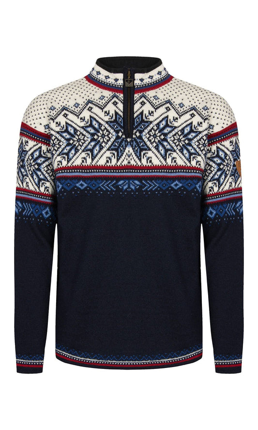 Dale of Norway Vail Sweater Blue, Men Casual Pullover (Size XL - Color Midnight Navy - Red Rose - Offwhite) VYC6_G1WDH76