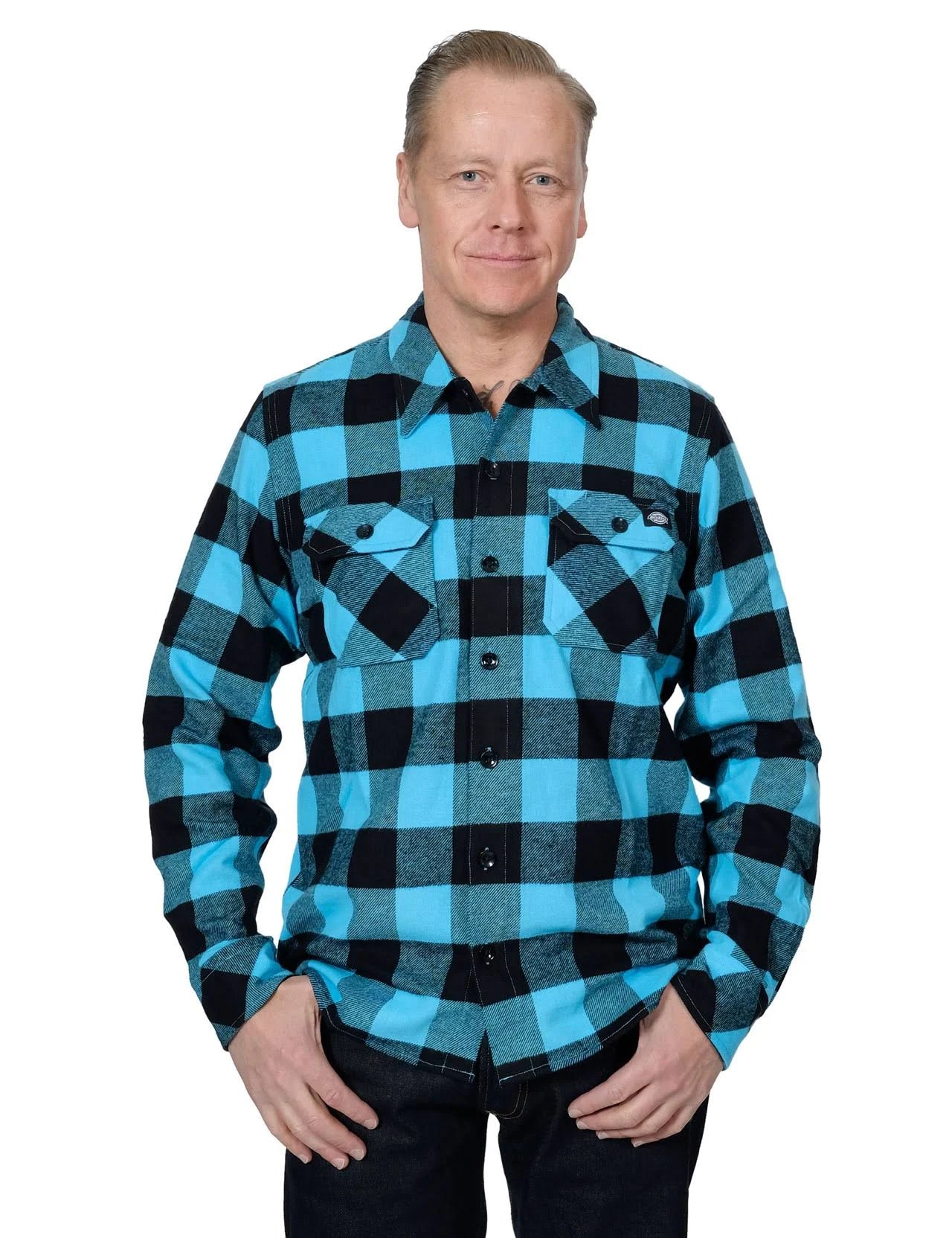 Dickies - Sacramento Flannel Shirt - Ocean - S GBP0_Q6SYW81