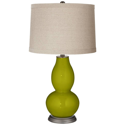 Color + Plus Olive Green Linen Drum Shade Double Gourd Table Lamp GQE1_X6YSY16