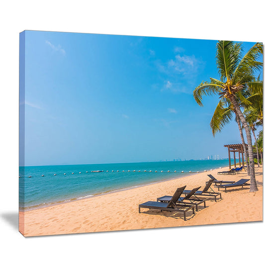 Design Art Blue Beach with Palm Trees - Seashore Photo Canvas Art Print, 40 in. Wide x 30 in. High - 1 Panel JJW5_V2AVA93