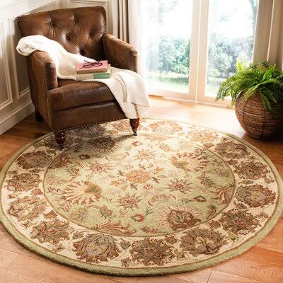 Charlton Home Cranmore Hand-Tufted Wool Green/Gold Area Rug, Size: Round 6 FEK2_D1UGU00