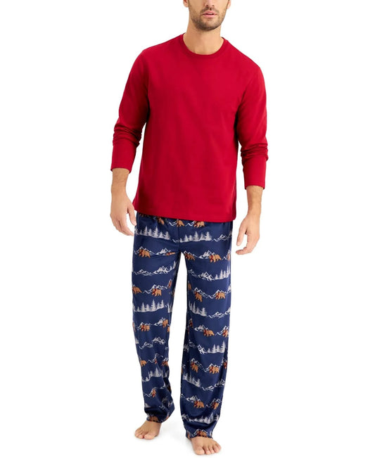 Club Room Mens Pajama Set, Created for Macy&s - Navy/Red Bear in Mountains QZX8_F1EGB82