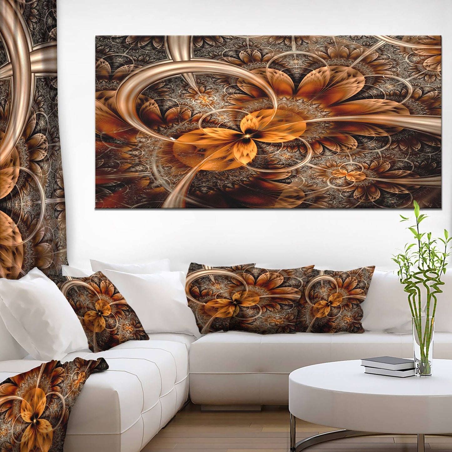 Designart Dark Orange Fractal Flower Abstract Canvas Art Print - 60 in. Wide x 28 in. High ESQ8_T3SPO73