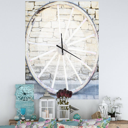 Designart Old Vintage Broken Wood Wheel Oversized Farmhouse Wall Clock - 30 in. Wide x 40 in. High WAM4_E1ABQ51