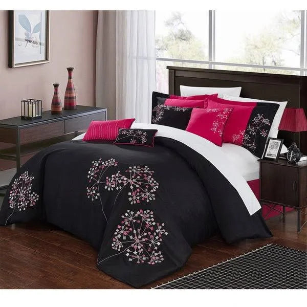 Chic Home Petunia 8-Piece Embroidered Comforter Set, Black King WMU0_Q0PMN84