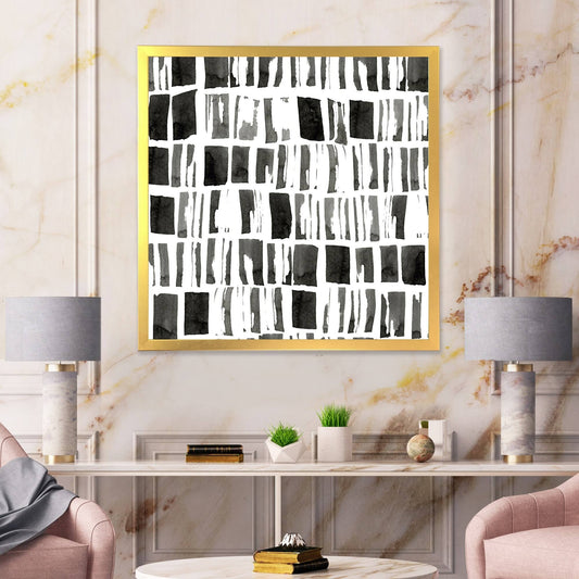 Designart Abstract Monochrome Bricks Modern Framed Art Print - 36 in. Wide x 36 in. High - Gold WNS2_A9ZYI86