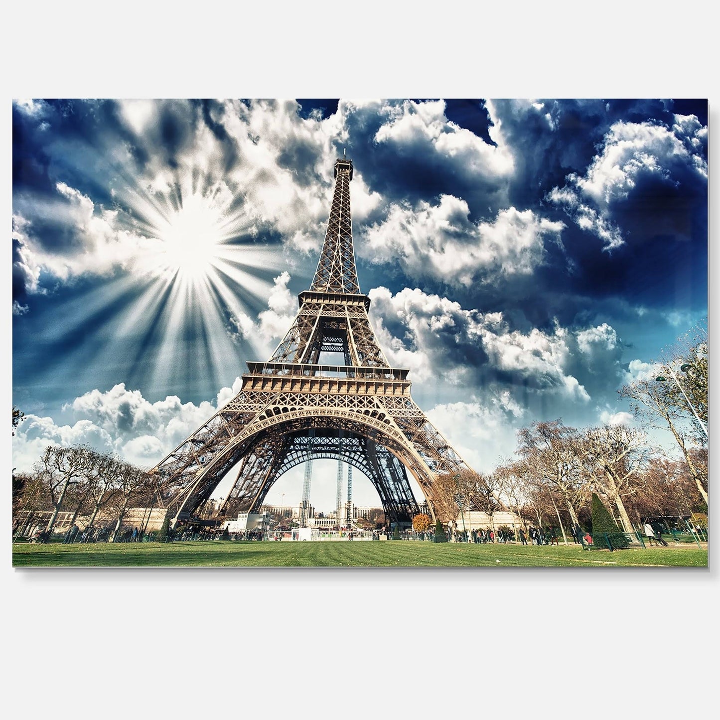 Design Art Magnificent Eiffel Tower View Photographic Print on Wrapped Canvas, Size: 30 inch H x 40 inch W x 1 inch D, Blue EVZ1_I0RCC04