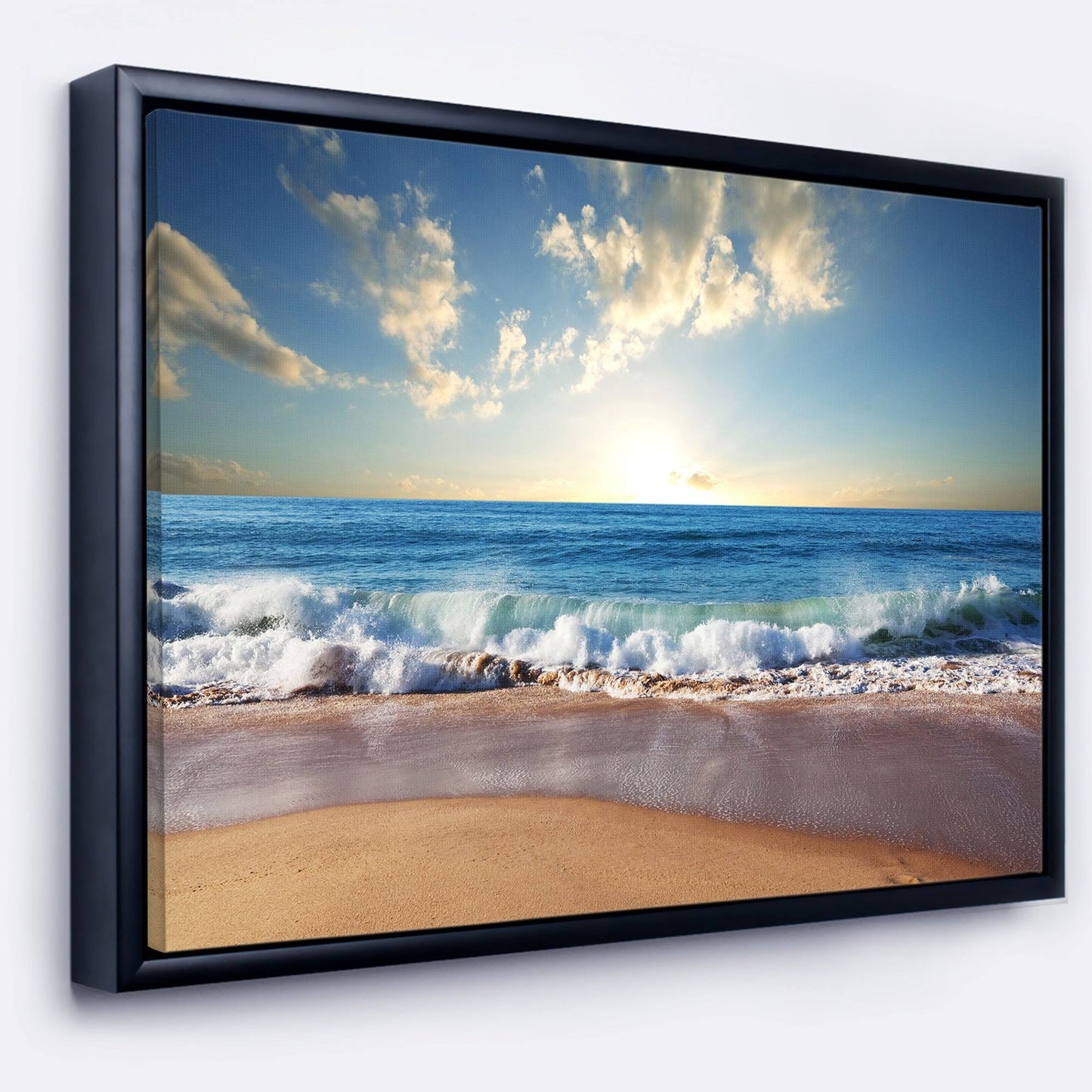 Designart  Sea Sunset  Seascape Photography Framed Canvas Art Print, Size: 34 inch x 18 inch JVK2_K5EIN97