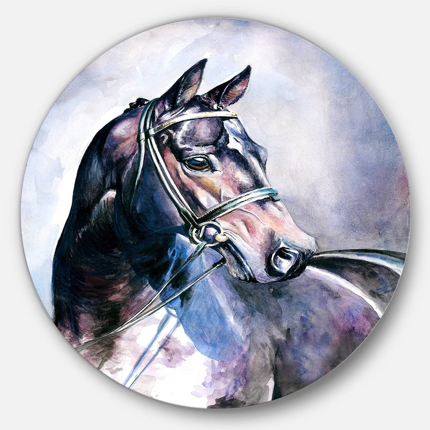 Design Art Black Horse with Bridle Oil Painting Print on Metal, White UPS1_N6UNC29