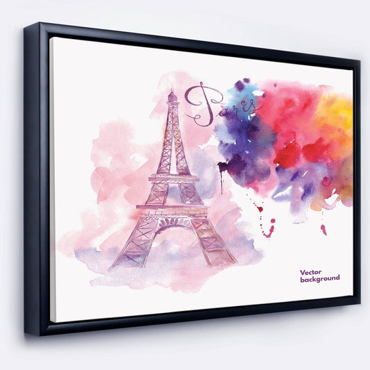 Designart Paris Eiffel Towerin Cloud of Colors Watercolor Framed Canvas Print 32 in. Wide x 16 in. High OAW1_X2MJM86